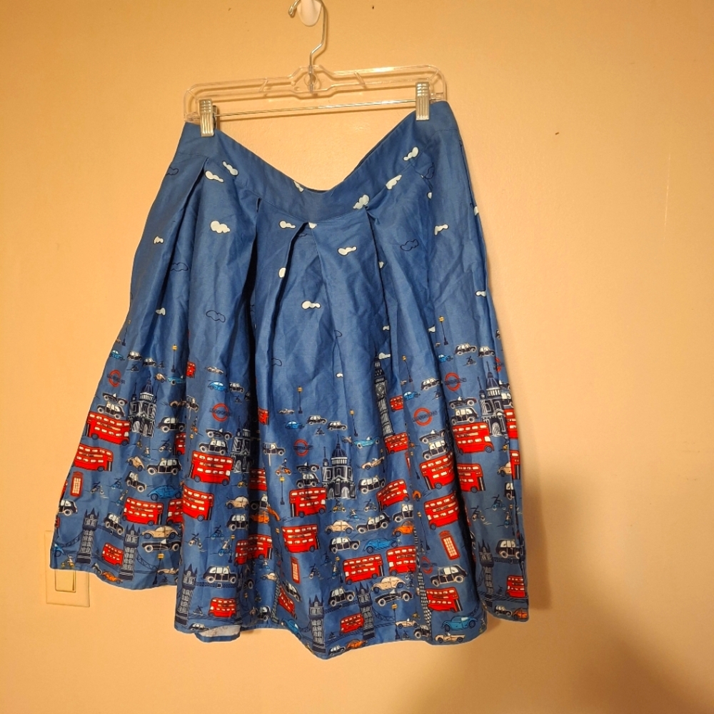 ICONIC Women's 2X Pleated A-line Skirt LONDON CITY SCENE Art To Wear Boho Travel